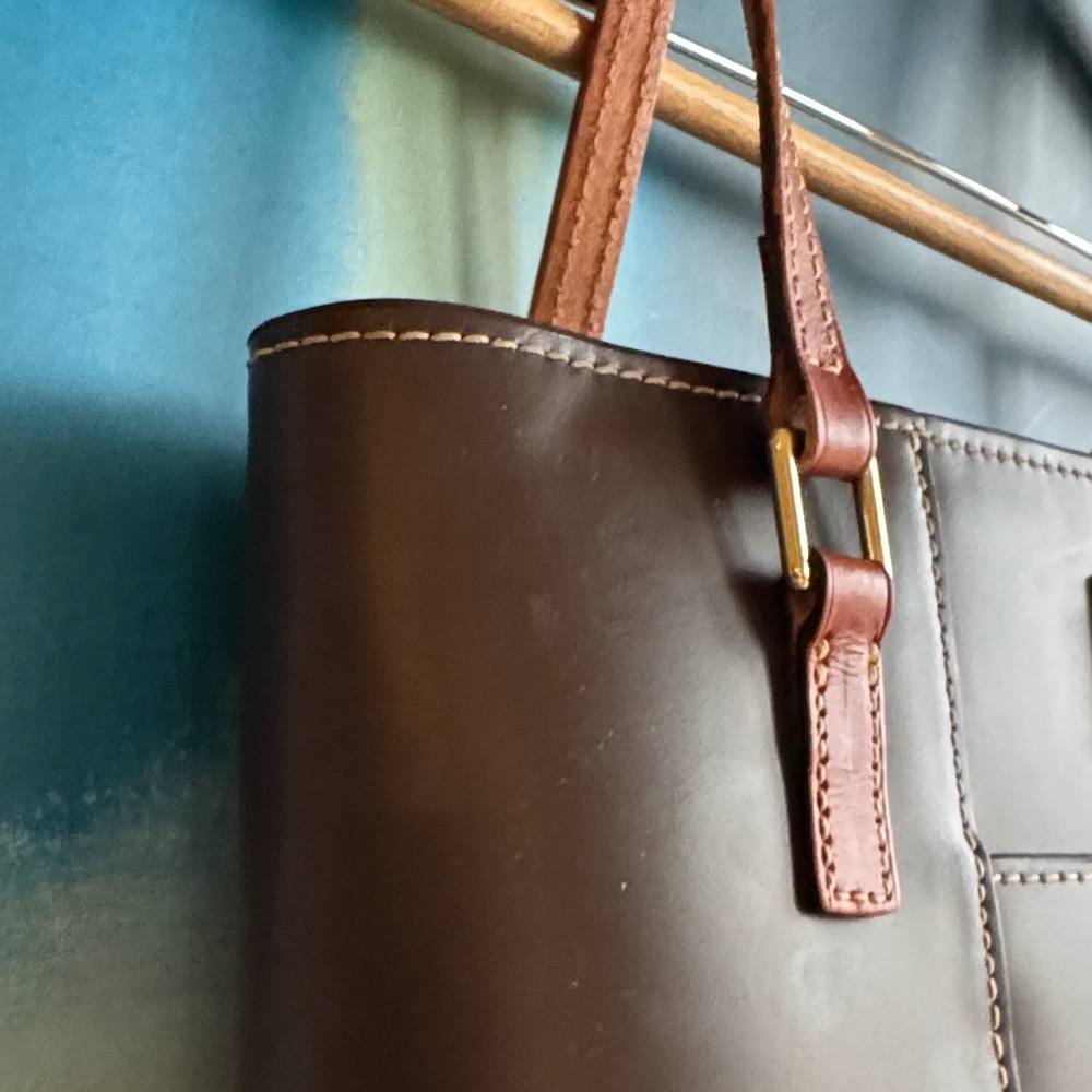 Dooney & Bourke Brown Leather Tote with Tan Straps - Picture 3 of 16
